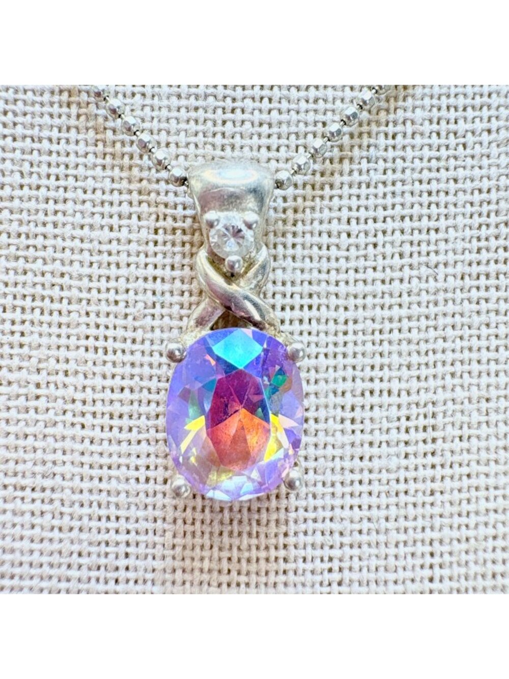 Rainbow Quartz & Sterling Silver 925 Prong Set Pendant Necklace Size 19" Length